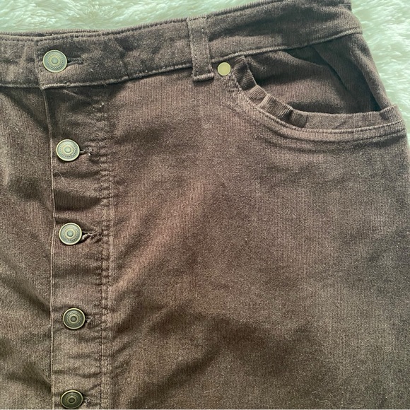 Chocolate Corduroy Croft & Barrow Button-front Skirt - Picture 3 of 5